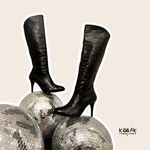 Stuart Weitzman 'Park' Black Leather Knee High Boots - Size 8.5